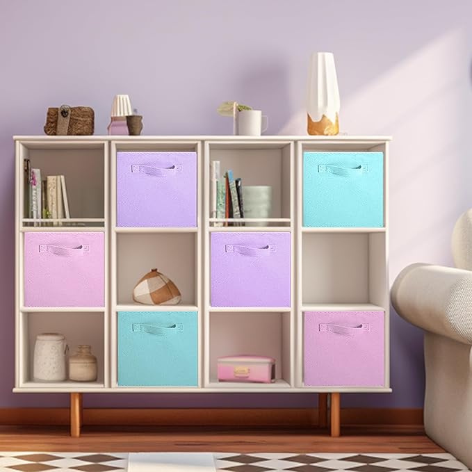 ShellKingdom Foldable Fabric Storage Cubes And Cloth Organizer Drawer For Closet And Toys, 13 X 13 X 13 INCH, 6 Pack (Lavender+Light Blue+Pink)