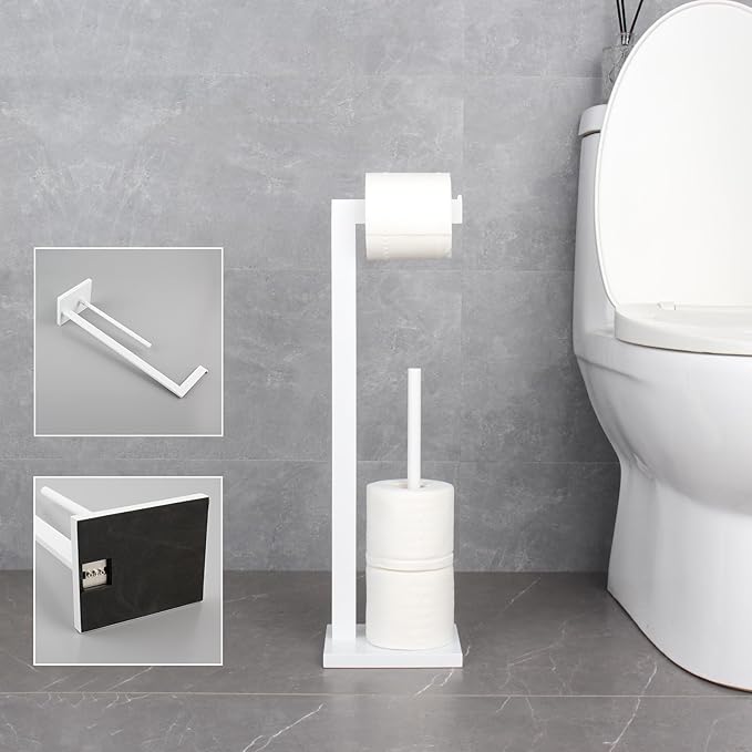 GERZWY SUS 304 Stainless Steel Toilet Paper Stand with Reserve, Free Standing Toilet Paper Holder, White