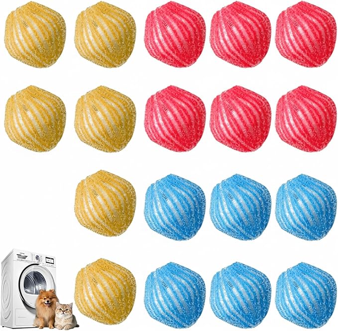 18Pcs Pet Hair Remover for Laundry, Washing Machine Hair Catcher, Effectively Removes Pet Hair, Lint and Dander from Bedding and Clothing, Reusable Dog & Cat Hair Remover Tool, Easy to Use & Clean