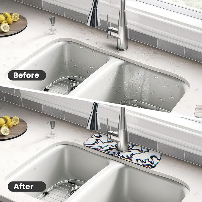 Faucet Draining Mat For Kitchen Sink, Black Line Phantom Diatom Mud Absorbent Drain Pad For Bathroom Kitchen Sink Splash Guard Drying Mat