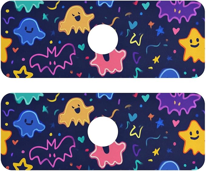 Kitchen Sink Splash Guard 2 PCS 14.7 Inch Sink Faucet Mat Splash Guard for Bathroom Countertop Water Absorbent Foldable Cuttable Soft Washable Halloween Neon Ghosts Stars and Bats