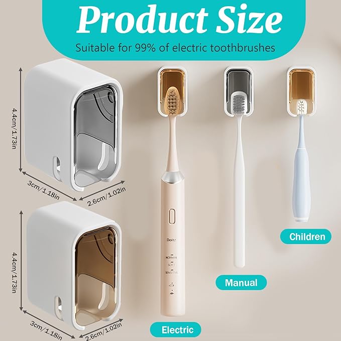 3 Pack Toothbrush Holders for Bathroom, Self Adhesive Wall Mounted Toothbrush Holder with Cover, Single Toothbrush Dispenser Storage Organizer for Family, Travel, Waterproof and Dustproof (Grey)
