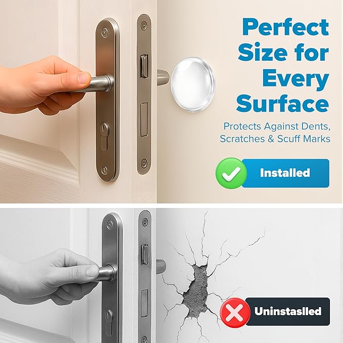 Strongest Home Wall & Door Handle Stopper 2" Set of 10 Pieces of Clear Rubber Door Knob, Round Wall Shield Cushion, Quiet Wall Protector for Door Handle, Guard Door Bumper Self-Adhesive