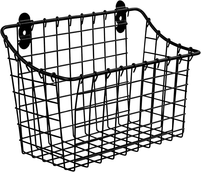 Spectrum Large Wall Mounted Wire Basket Matte Black Kitchen Wall Mount Organizer Storage Basket, Wire Basket for Bathroom Pantry Organization, Wall Mount Hanging Wire Caddy for Modern Kitchen