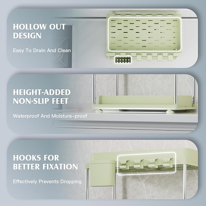 VERIFOST Under Sink Organizer, 2 Pack Under Kitchen Bathroom Cabinet Organizer, 2 Tier Under Bathroom Kitchen Sink Organizer, Adjustable Height Bathroom Kitchen Cabinet Organizers and Storage, Green