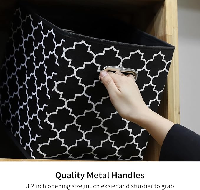 Fabric storage bins Cubes, Fabric Cube Organizer with Handle, Foldable Cube Bins for Cloth or Accessary Storage, 11x11x11 set of 6,Black Light