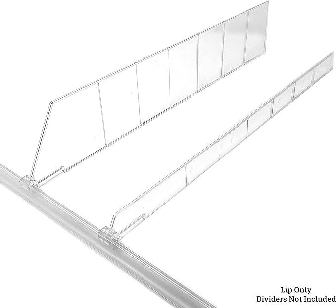 Adhesive Universal Shelf Lip for Adjustable Shelf Dividers, 48" L x .75" H, 20 Pack