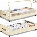 Under Bed Storage with Wheels 2Pack Underbed Storage with Clear Window&Label Under Bed Drawers Large Capacity Rolling Under Bed Storage for Clothes,Shoes, Blankets (Beige)
