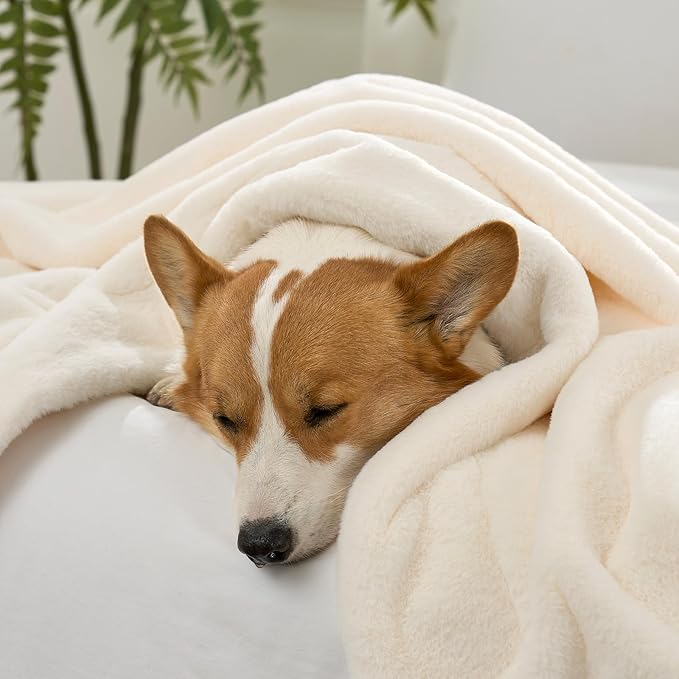 Waterproof Pet Blanket, Ultra Soft Luxury Faux Fur Throw Blanket for Couch, Cozy Warm Plush Blanket for Sofa Bedroom Living Room, Liquid Pee Proof for Large Dog or Cat, 30x40 inch, Cream