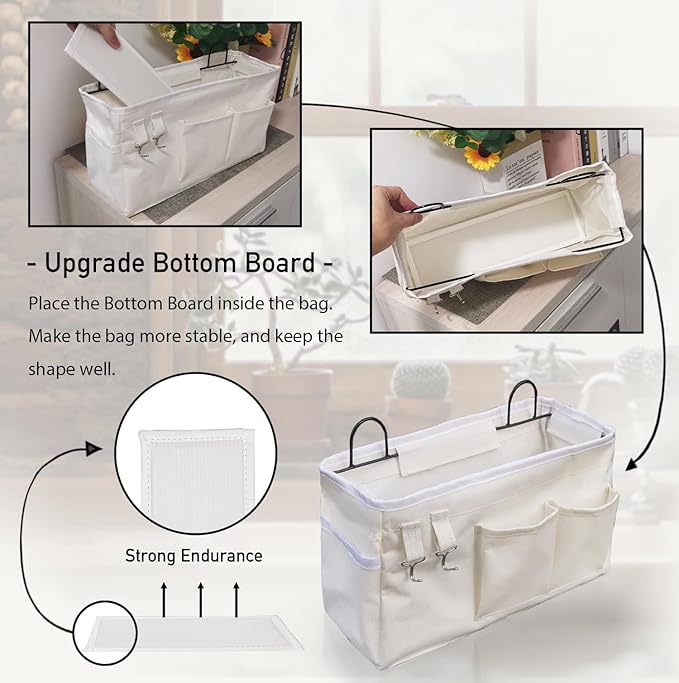 Kanrichu 2pcs Large Wall Hanging Organizer Bag, Linen Fabric Door Hanging Storage Baskets with Pockets, Waterproof Bin for Kitchen, Bedroom, Office, RV Camper (White)