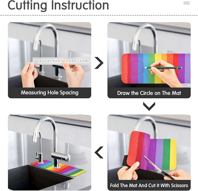 Kitchen Sink Splash Guard 1 PC 14.7 Inch Sink Faucet Mat Splash Guard for Bathroom Countertop Water Absorbent Foldable Cuttable Soft Washable Vibrant Colorful Stripes