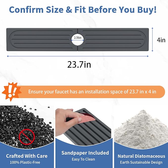 Faucet Mat for Kitchen Sink, Water Absorbent Kitchen Faucet Mat, Durable Sink Splash Guard with Raised Feet, Diatomite Fast Drying Kitchen Sink Faucet Mat, Stone Drying Tray for Bathroom Counter