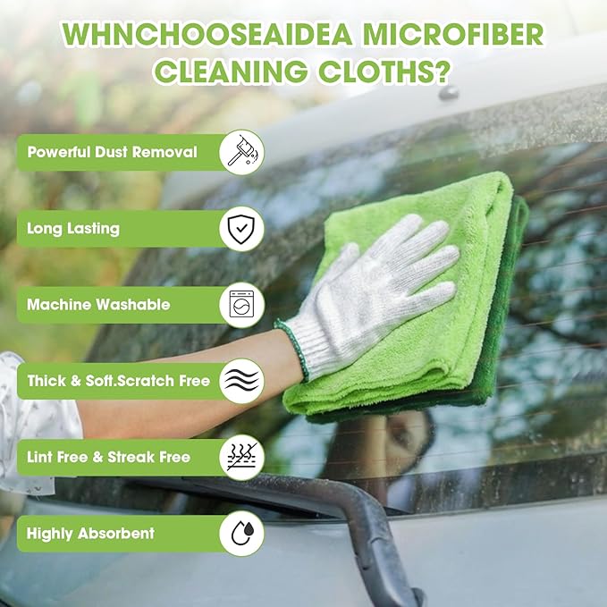 Shimeyao 30 Pcs Edgeless Microfiber Plush Towels for Cars Detailing Drying Wash Polishing Absorbent Cleaning Cloths, 500 GSM(16 x 16 Inch, Green)