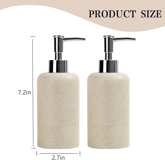 2pcs/Set Hand Soap Dispenser Sets - 10.8oz Refillable Resin Liquid Soap Dispensers with Rust-Proof Pump for Bathroom Countertop or Kitchen, Beige