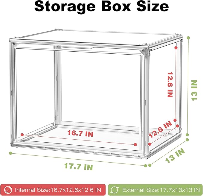 4 Pack XXX-Large Clear Purse Organizers for Closets 17.7"x13"x13" Acrylic Display Case Clear Shoes Storage Box Stackable Handbag Storage Organizers Helmet Display Cabinet Storage Bins with Lid