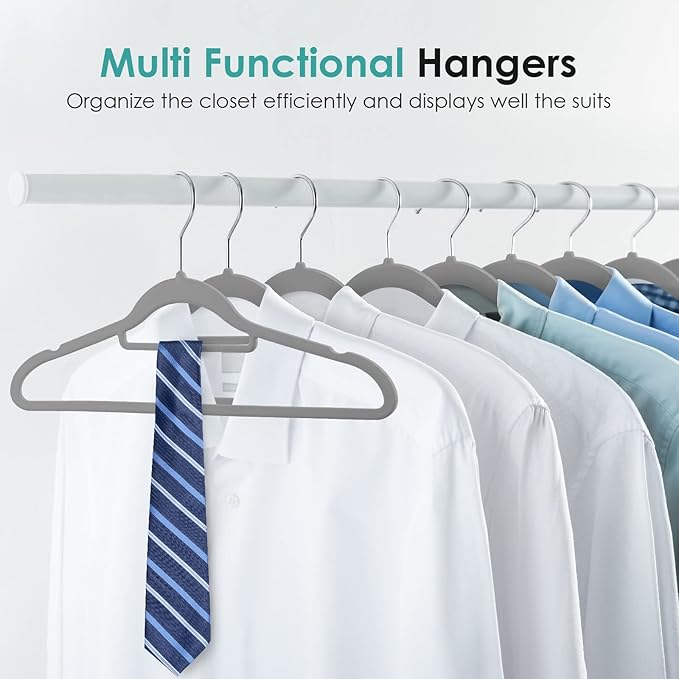 Velvet Hangers Non Slip Felt Hangers, 30 Pack Grey Velvet Clothes Hangers Space Saving Slim with 360 Degree Swivel Hook for Suits Coats, Jackets, Pants, and Dress Clothes