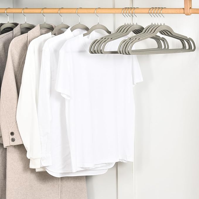 ELONG HOME Velvet Hangers - 50 Pack, Grey Slim Felt Hangers with 360 Swivel Hook, Non-Slip Heavy Duty for Coats & Pants