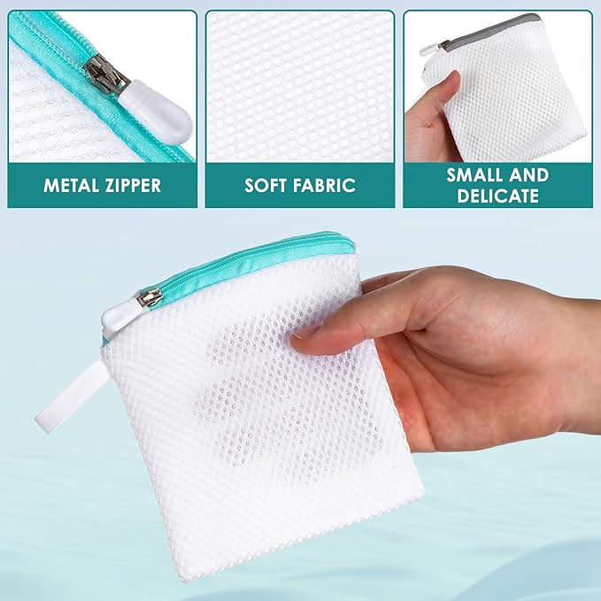 6pcs Laundry Bags Zipper Wash Bags Mini Mesh Washing Net Foldable Washing Machine Soap Pouch Saver Laundry Pouch for Underwear Panties Small Accessories