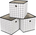 Foldable Storage Cubes Bins,11 Inch Cloth Storage Cube Fabric Storage Box Cubes Organizer Baskets with Dual Handles for Home Organizer Set of 3 (White grid)