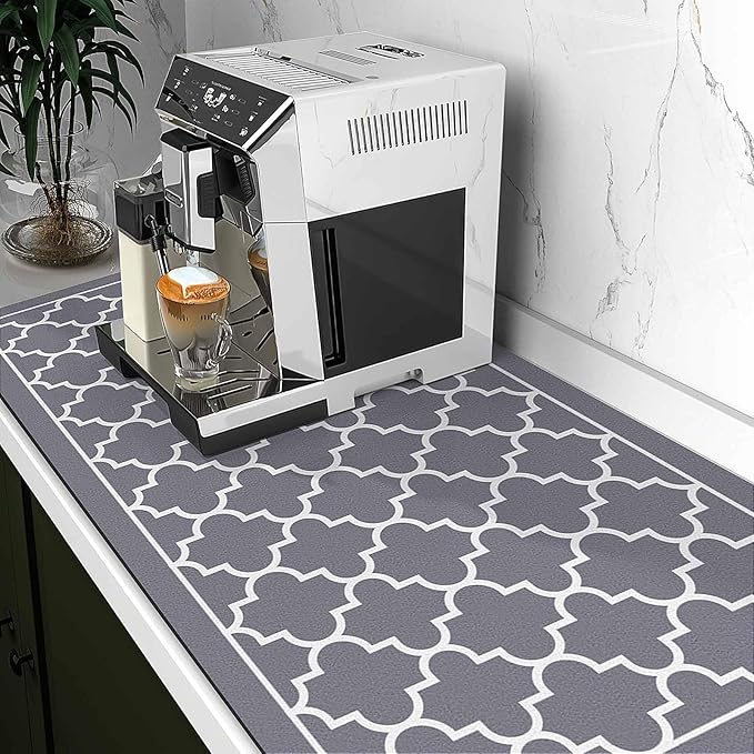 WISELIFE Dish Drying Mat Super Absorbent Drying Mat Large Dish Drying Mats for Kitchen Counter Easy Clean Dish Mat Kitchen Drying Mat18"x 32" Stylish Grey