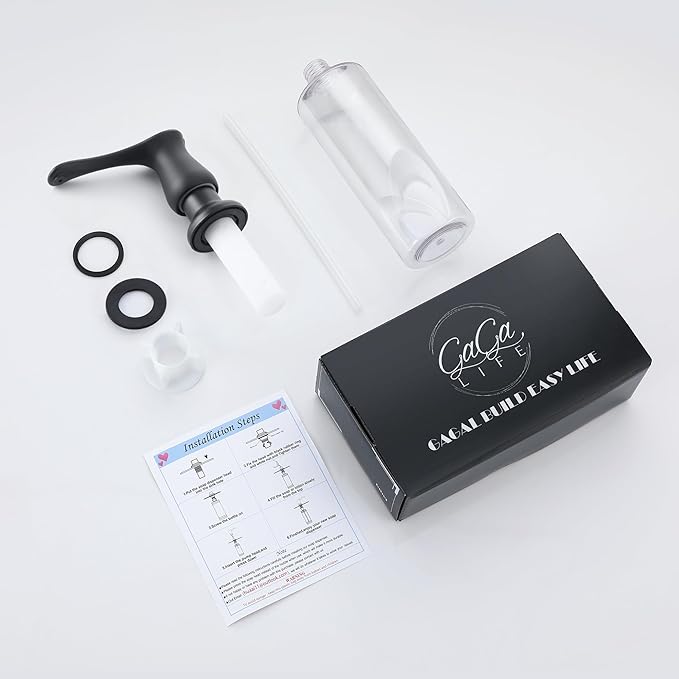 GAGALIFE Sink Soap Dispenser Matte Black, Built in Soap Dispenser with 17 OZ Bottle, Lotion Dispenser for Kitchen Sink, Refill from The Top (Pack of 2)