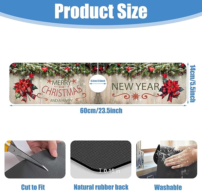 Chrismas Sink Splash Guard Faucet Mat Cute Christmas Absorbent Fast Drying Mat Sink Gadgets Splash Guard Behind Faucet Drip Catcher for Kitchen Bathroom 23.5"X5.5"