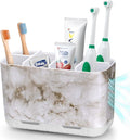 Boperzi Electric Toothbrush Holder for Bathroom Organizer Countertop, Detachable Anti-Slip Toothpaste Storage Caddy 6 Slots White Marble with Drainage Holes for Makeup Brush Razor Stand