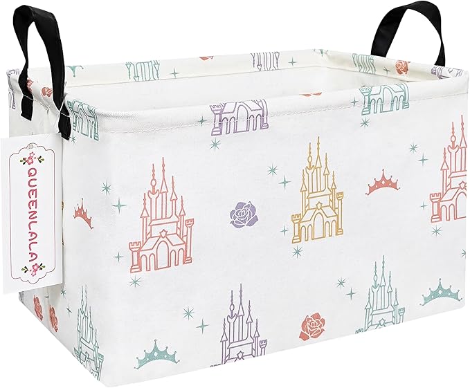 QUEENLALA Rectangular Laundry Hamper/Foldable Nursery Laundry Basket for Organizing/Storage Bin Baskets/Children Toy Office Bedroom/Toy Bin Closet Shelf Baskets（Rec-Rose Castle）