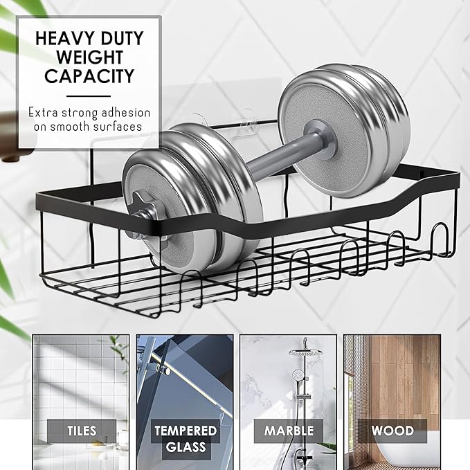 Clara Clark Bathroom Set - Grey Bathroom Accessories Set, 6PC Bathroom Accessory Set, Bathroom Sets with Bathroom Rugs, Adhesive Corner Shower Caddy Hanging, Toilet Brush, Trash Can & Soap Dispenser