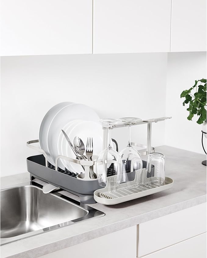 Umbra Holster Dish Rack– Molded Plastic Dish Drying Rack with Drainage Spout, Charcoal