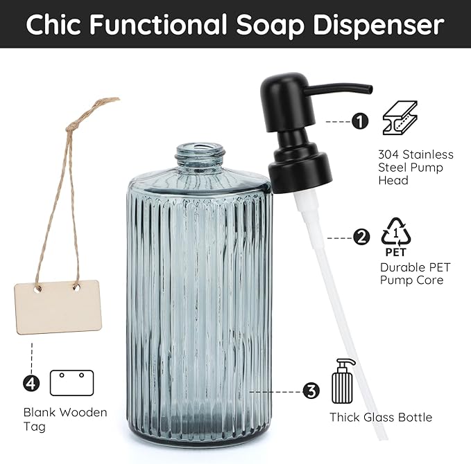 Segbeauty 16.9oz Glass Soap Dispenser for Kitchen, 2 Pack 500ml Large Pump Bottles with Blank Tag, Shower Soap Dispenser Bathroom Modern Decor Kitchen Hand Dish Shampoo and Conditioner Dispenser
