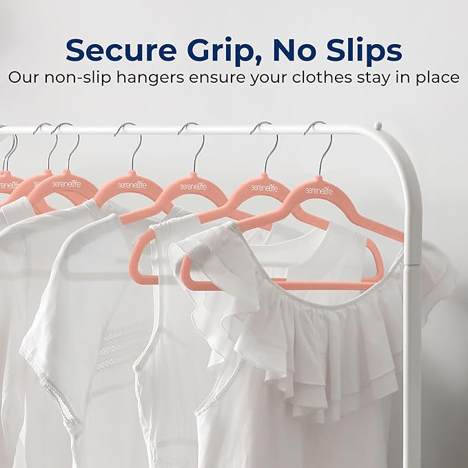 SereneLife 200 Pack Velvet Hangers - Non-Slip Felt Hangers with 360° Swivel Hook, Space-Saving, Ultra-Thin, Lightweight for Shirts, Sweaters, Hoodies, Kids Clothes & Dresses