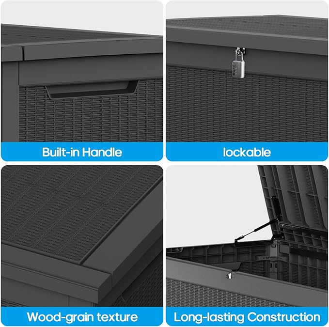 Outdoor Storage Box Waterproof, 320 Gallon Large Lockable Deck Box, Patio Storage Bin Bench for Pool Accessories Cushion Furniture, Garden Tools, UV-Resistant Outside Delivery Black