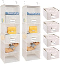 2 Pack 6 Shelves Hanging Closet Organizer with 2 Drawer, Hanging Storage with 4 Side Pockets for Clothes Shoes, 43.5"x12"x12"(Beige)