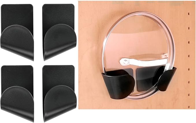 4 Pcs Set Pan Lid Organizer - 2 Holder Sets Kitchen Wall Cookware Lids Pots And Pans - Pot Lid Organizer For Cabinet Door Organizers Inside Cabinet - Lid Holders For Pots And Pans Fit All Lids Sizes