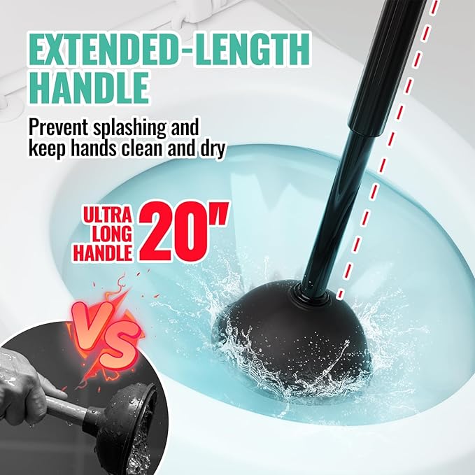 4PACK 3 in 1 Toilet Brush and Plunger Set with Crevice Cleaning Brush, Toilet Plunger and Brush Set with Extra Long Handle, Plungers for Bathroom Accessories, Toilet Plunger with Holder, Black