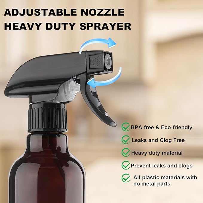 Glass Spray Bottles 12oz Empty Spray Bottle Mist/Stream Spraying Small Refillable Containers for Hair Care, Cleaning Solutions, Plants, Essential Oils 1 Pack (Brown-1, 12oz)