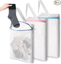 3-PACK Hanging Mesh Laundry Bags with S Metal Hooks,10x12 Inch Hanging Socks Laundry Bags for Washing Machine