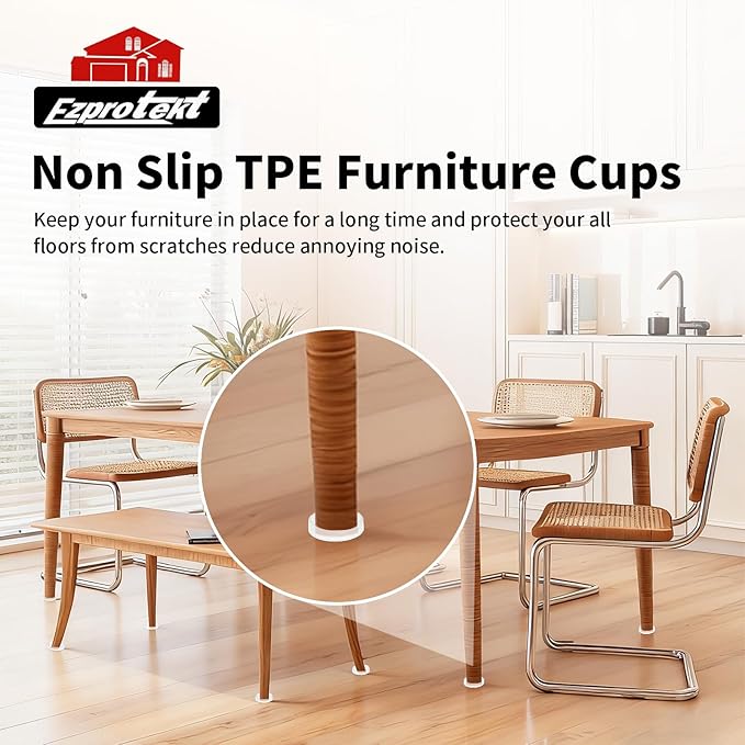 Ezprotekt Non Slip Furniture Pads, 16 Pcs 2" Anti Slip Rubber Caster Cups, Anti Skid Furniture Coasters for Hardwood Floors, No Slide Furniture Gripper, Furniture Stoppers to Prevent Sliding (Clear)