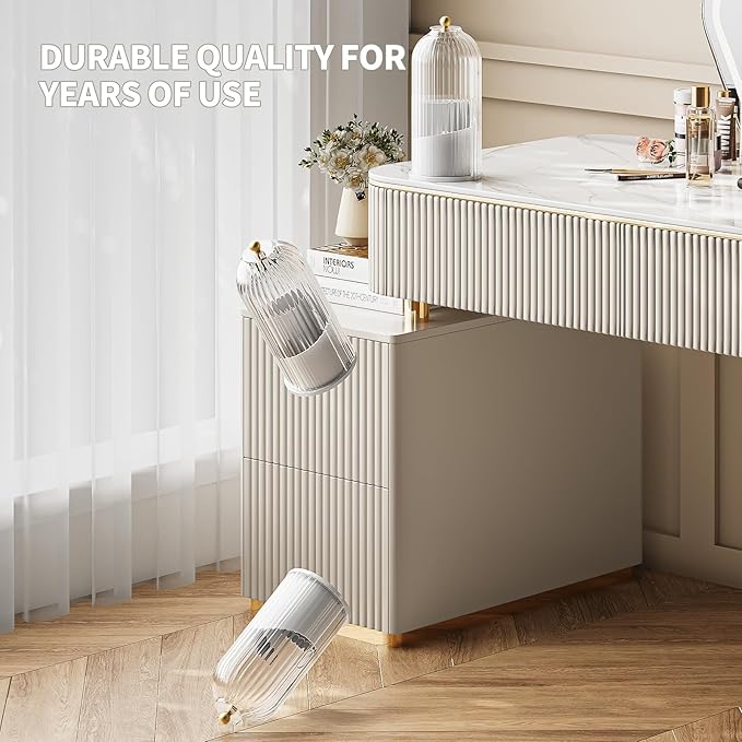 Makeup Brush Holder Organizer, 360 Rotating Makeup Brush Organizer Cosmetics Make up Brush Organizer for Vanity, Waterproof Dustproof Makup Brush Storage for Bathroom Countertop, White-Clear