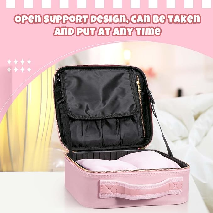 Eccliy Storage Box with Locking for Adult Toy, 10.3 x 9.1 x 3.9 Inches Discreet Lockable Game Toy Flat Storage Box Bag with Combination Lock, PU Leather(Pink)