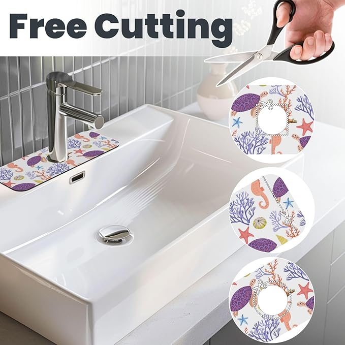 Faucet Draining Mat For Kitchen Sink, Purple Beach Sea Turtle Diatom Mud Absorbent Drain Pad For Bathroom Kitchen Sink Splash Guard Drying Mat