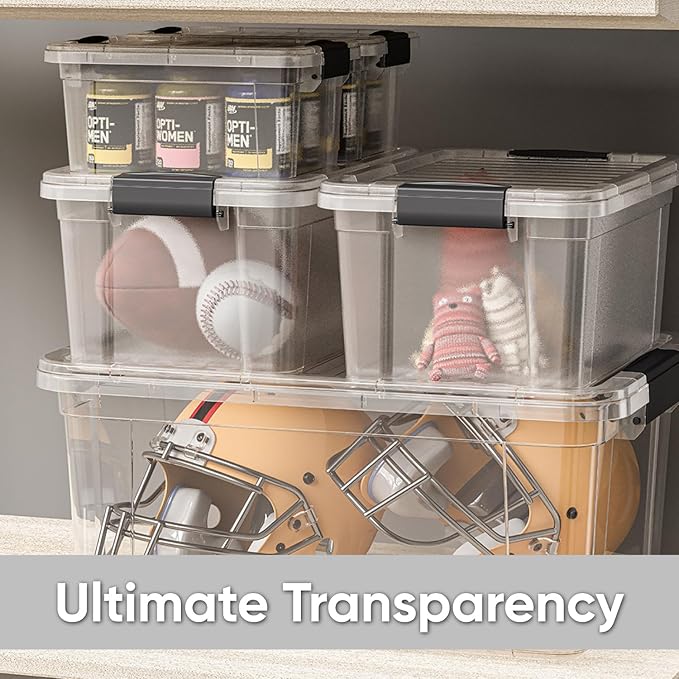 Superio Clear Storage Boxes with Lids, 2.3 Quart Plastic Container Bins for Organizing, Stackable Crates, BPA Free, Non Toxic, Odor Free, Organizers for Home, Office and Dorm, 3 Pack