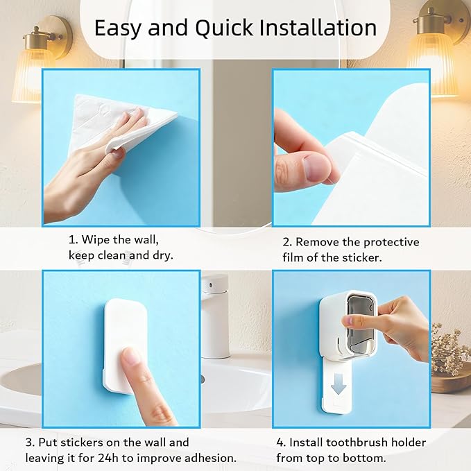 Toothbrush Holders for Bathroom, Travel Toothbrush Head Covers Caps Wall Mounted Toothbrush Holder Single Slot Toothbrush Dispenser Storage Organizer for Travel, Camping, Family, Business 2 PCS