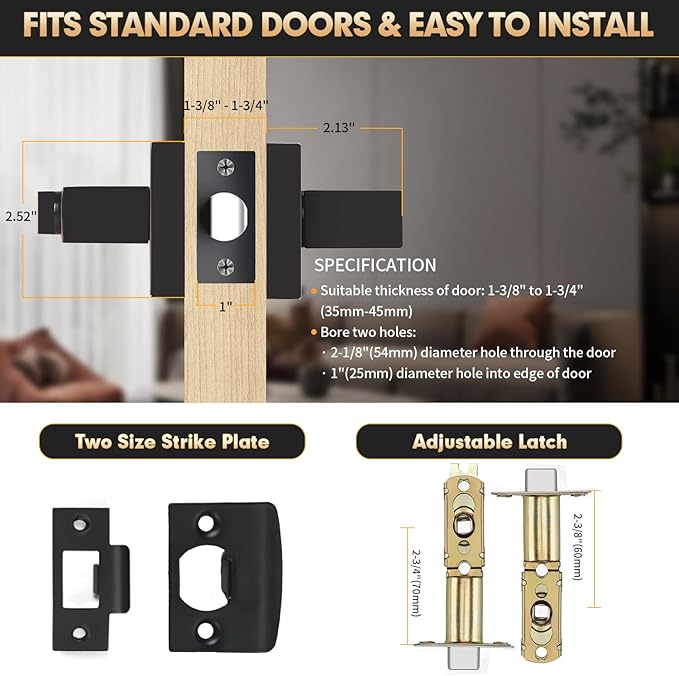 Privacy Door Levers, 2 Pack Oil Rubbed Bronze Door Handles Interior Heavy Duty Bed and Bath Keyless Door Locksets, Reversible for Left Right Handed Doors