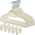 Velvet hangers, non-slip ultra slim space saving hanger, with notches, tie bar, and swivel hooks, 30 pack, with bonus 20 matching velvet finger clips. (ivory [beige/white])