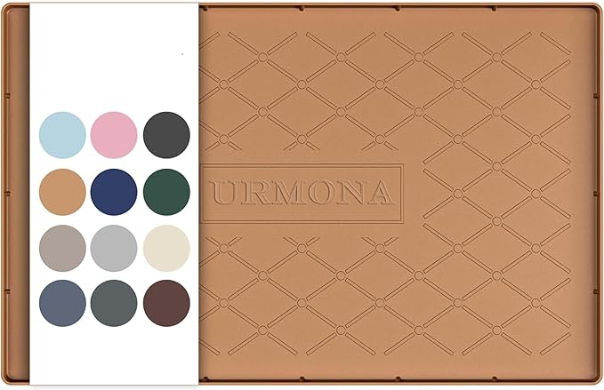 URMONA 22" x 14" Waterproof Silicone Mat in Multiple Sizes & Colors, Under Sink Mat for Kitchen & Bathroom, Pet Food Pad for Dogs & Cats, Kitchen Cabinet Liner, Multi-Purpose for Storage(Khaki)