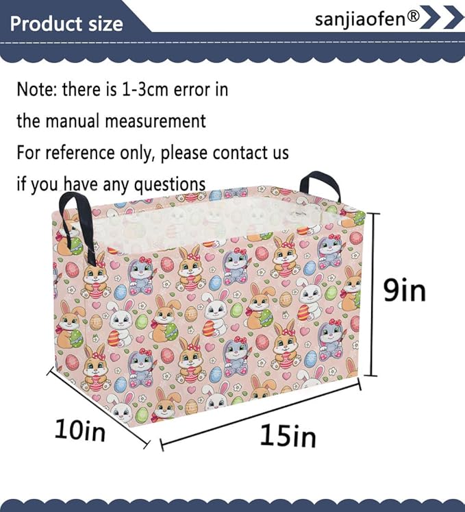 Sanjiaofeng Rectangular Easter Basket Eggs Storage Bins,Cute Storage Basket with Handles.Clothers,Books,Kid's Gifts Bins. (Pink eggs)