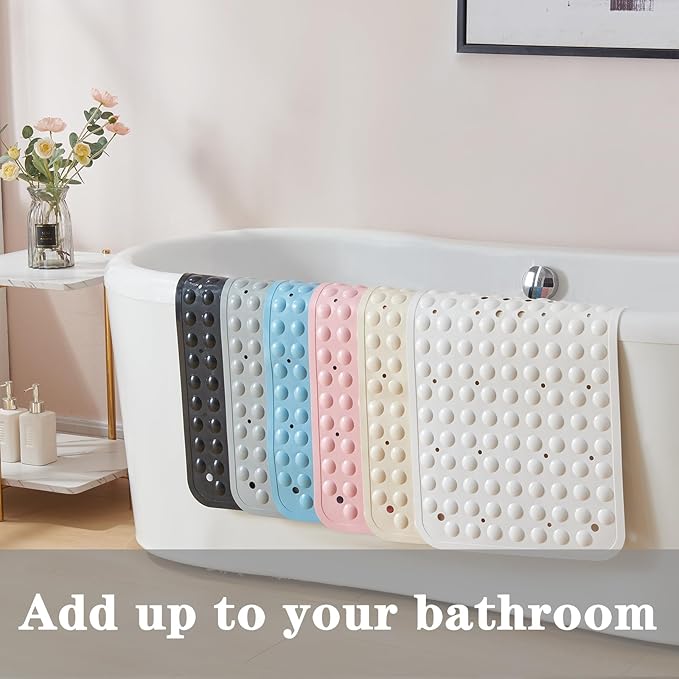YANZIFLY Bathtub Mat for Shower: Soft Silicone Bath Mat Non Slip with Suction Cups Tub Mat for Bathroom for Family Extra Large Shower matt Machine Washable - Black