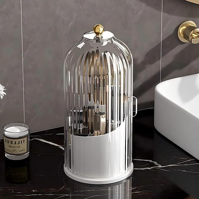 Zufudo Dustproof Toothbrush Holders with Cover, Rotating Electric Toothbrush and Toothpaste Holder for Bathroom Countertop, 3 Slots Makeup Brushes Organizer, Transparent